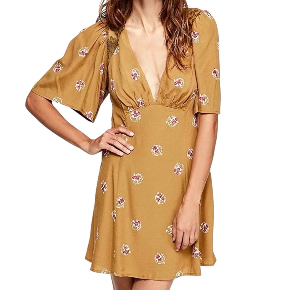 Free People Mockingbird Embroidered Backless Lace Inset Mini Dress Large